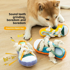 Durable Dog Chew Toy Squeaky Shoe with Cotton Rope Knot for Small Breed Puppies Teething Training and Play