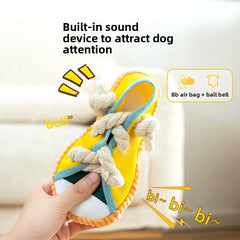 Durable Dog Chew Toy Squeaky Shoe with Cotton Rope Knot for Small Breed Puppies Teething Training and Play