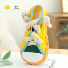 Durable Dog Chew Toy Squeaky Shoe with Cotton Rope Knot for Small Breed Puppies Teething Training and Play