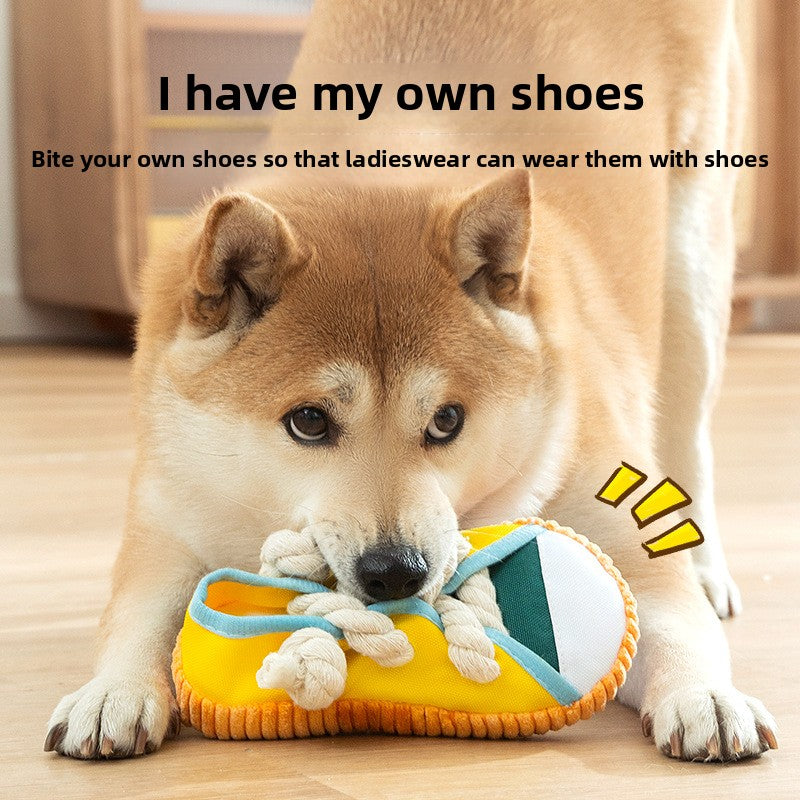 Durable Dog Chew Toy Squeaky Shoe with Cotton Rope Knot for Small Breed Puppies Teething Training and Play