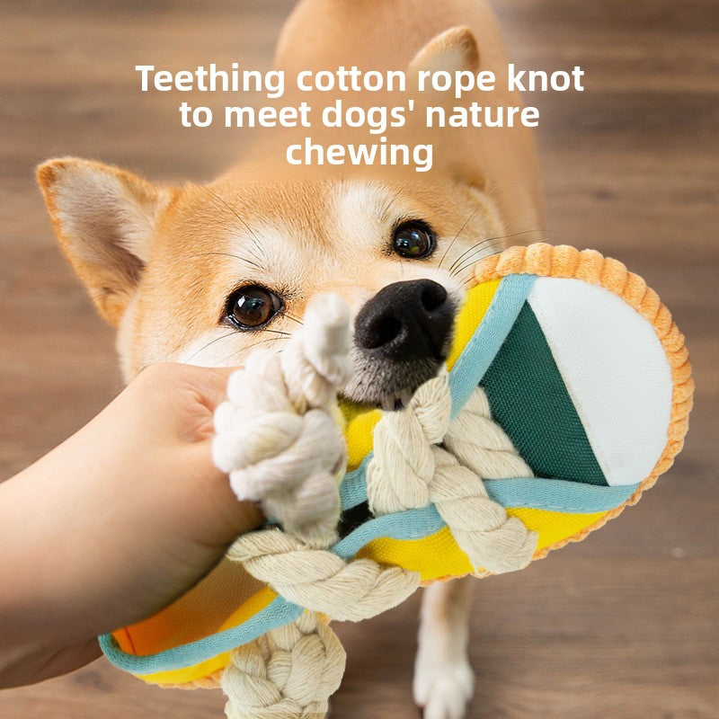 Durable Dog Chew Toy Squeaky Shoe with Cotton Rope Knot for Small Breed Puppies Teething Training and Play
