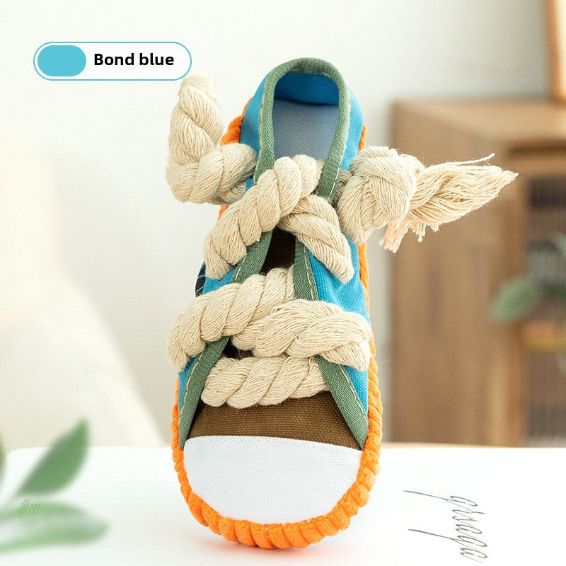 Durable Dog Chew Toy Squeaky Shoe with Cotton Rope Knot for Small Breed Puppies Teething Training and Play