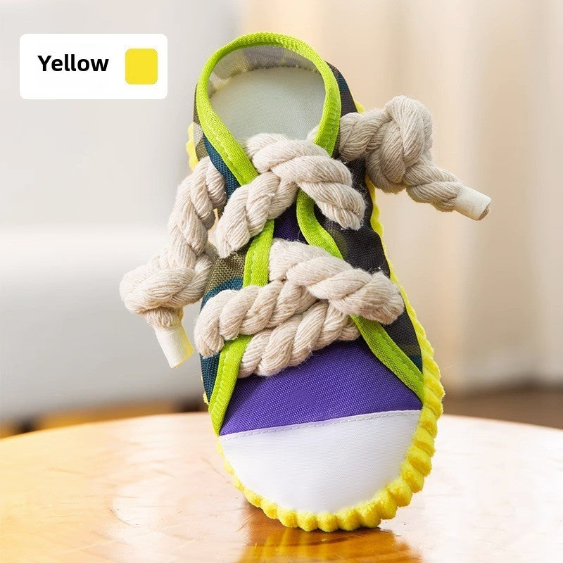 Durable Dog Chew Toy Squeaky Shoe with Cotton Rope Knot for Small Breed Puppies Teething Training and Play